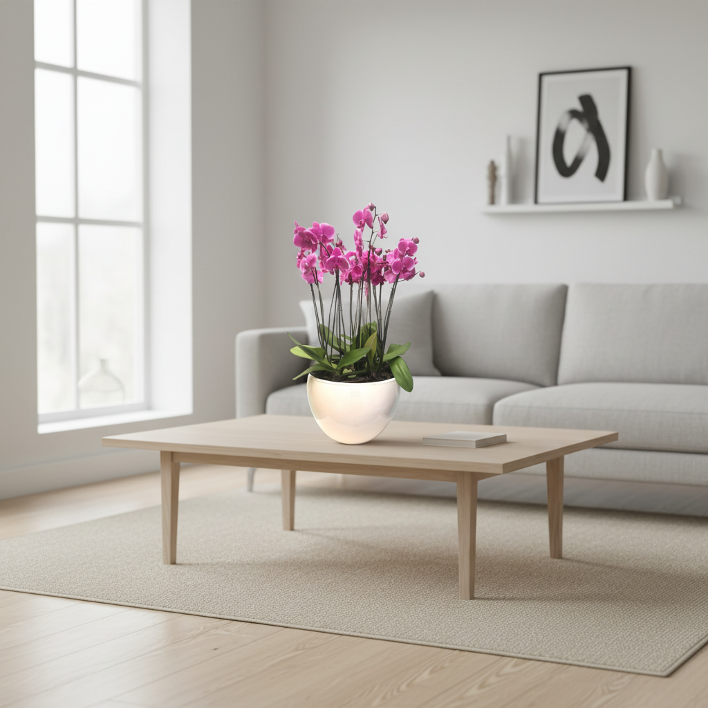 Phalaenopsis Puebla grande-maceta blanca con 10 orquídeas fiusha