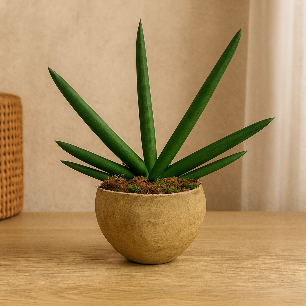 Rigo-maceta de cemento cuenco chica con sansevieria cilíndrica