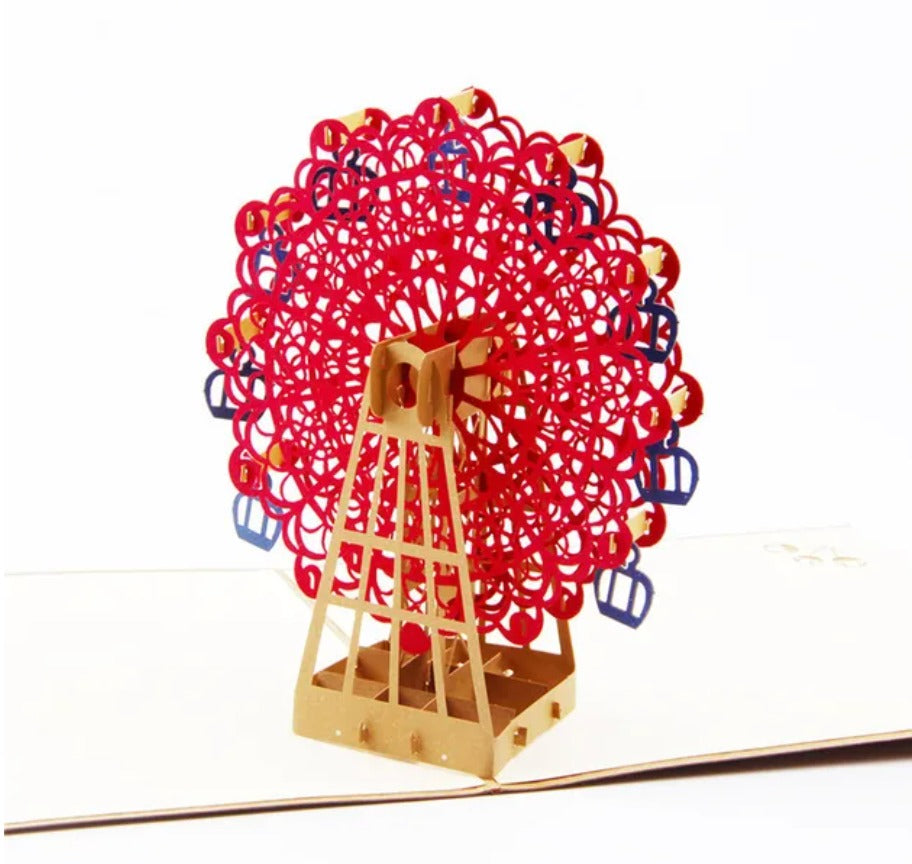 Tarjeta Pop Up 3D-Rueda de la fortuna roja