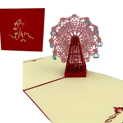 Tarjeta Pop Up 3D-Rueda de la fortuna rosa