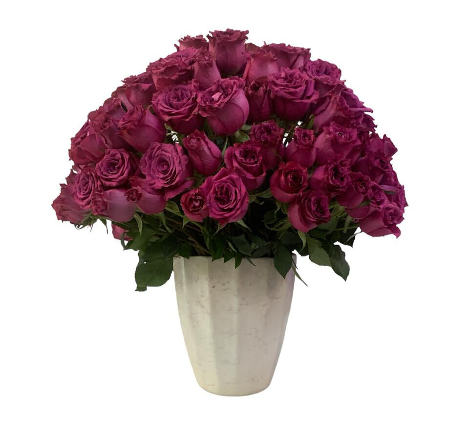 Etiqueta Rusa-jarrón esmaltado con 100 rosas fiusha