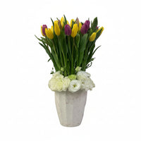Etiqueta Luxemburgo-jarrón esmaltado con 40 tulipanes y lisianthus