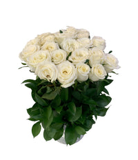 Virginia-maceta de metal con 24 rosas blancas