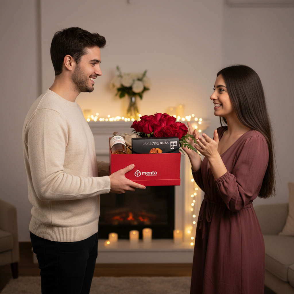 Nueva York- caja cuadrada roja con productos para celebrar