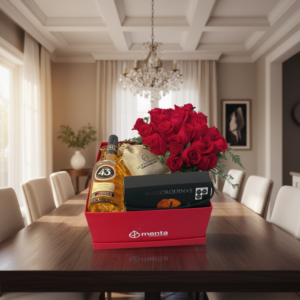 París- caja cuadrada roja con productos para celebrar