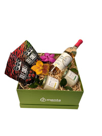Texas-caja cuadrada verde con regalos y bebida