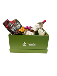 Texas-caja cuadrada verde con regalos y bebida