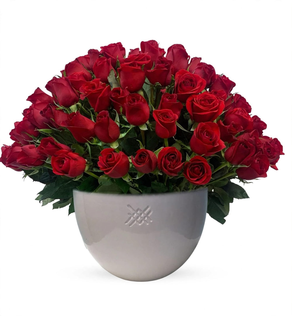 Etiqueta Española - base esmaltada con 125 rosas rojas