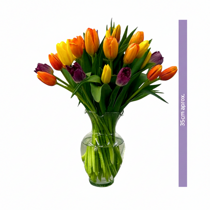Liz - florero de vidrio con 40 tulipanes de colores