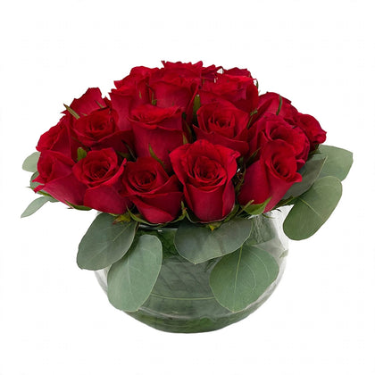 Mara-base de vidrio con rosas rojas