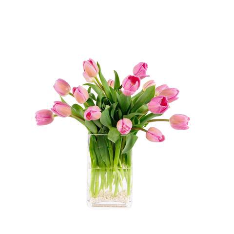 Camila - florero rectangular con 20 tulipanes barcelona