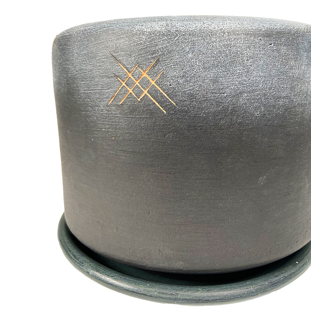 Phalaenopsis Charcoal-maceta de cerámica con dos orquídeas color fiusha