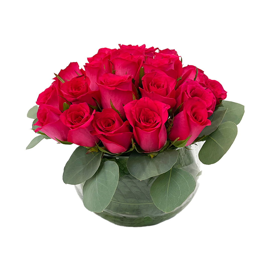 Mara-Base de vidrio con rosas color fiusha