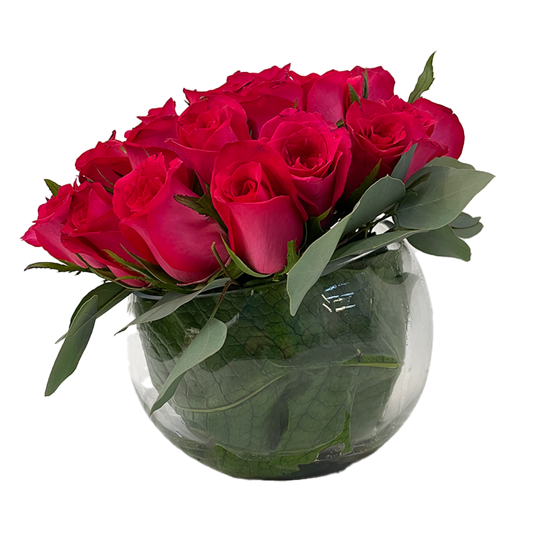 Mara-Base de vidrio con rosas color fiusha