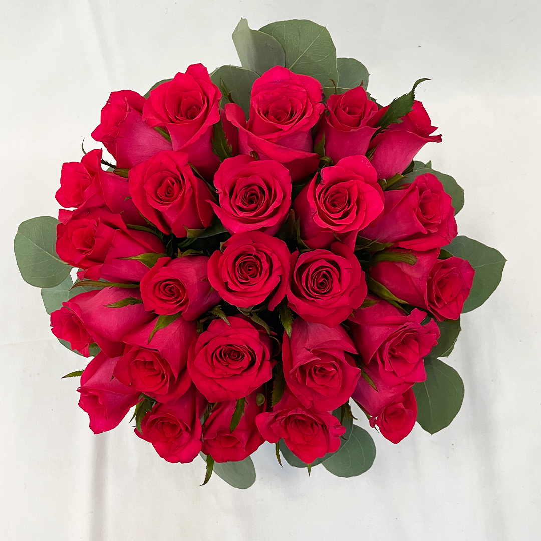 Mara-Base de vidrio con rosas color fiusha